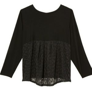 Black Blouse - Leopard Print Lace Back